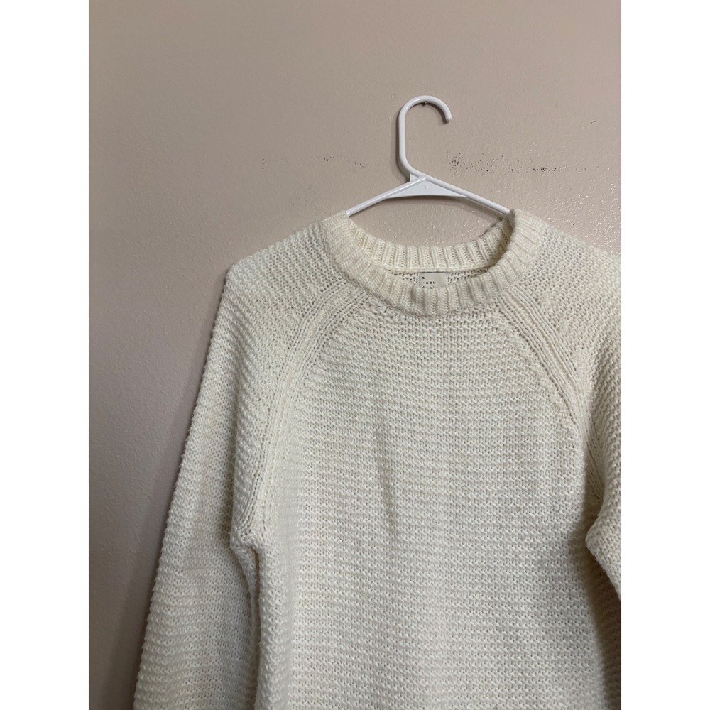 A New Day Women's Cream White Textured Knit Raglan Crewneck Sweater Size Medium
